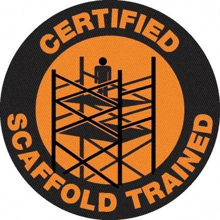 NMC - Certified Scaffold Trained, Hard Hat Label - Black on Orange, 0.045" Thick, For Certified Operator - Caliber Tooling