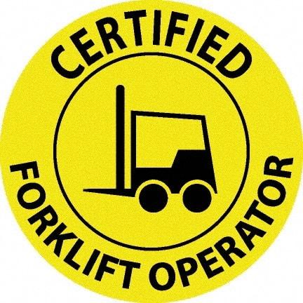 NMC - Certified Forklift Operator, Hard Hat Label - Black on Yellow, 0.045" Thick, For Certified Operator - Caliber Tooling