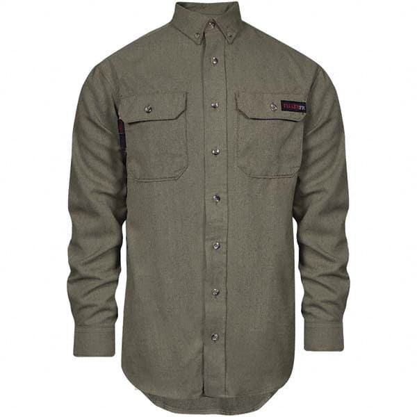 National Safety Apparel - Size M Khaki Flame Resistant/Retardant Long Sleeve Button Down Shirt - Exact Industrial Supply