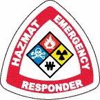 NMC - Haz Mat Emergency Responder, Hard Hat Label - Diamond, Blue, Red, Yellow & Black on White, 0.004" Thick, Indoor or Outdoor, Adhesive Backed, For Accident Prevention - Caliber Tooling