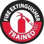 NMC - Fire Extinguisher Trained, Hard Hat Label - Diamond, Black & Red on White, 0.004" Thick, Indoor or Outdoor, Adhesive Backed, For Accident Prevention - Caliber Tooling