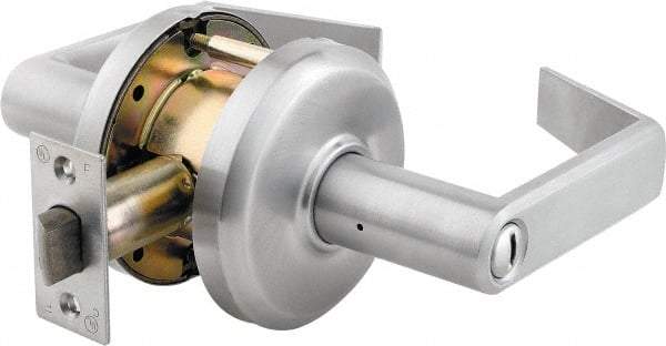 Stanley - Grade 2 Privacy Lever Lockset - 2-3/4" Back Set, Keyless Cylinder, Brass Alloy, Satin Chrome Finish - Caliber Tooling