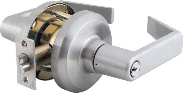 Stanley - Grade 1 Storeroom Lever Lockset - 2-3/4" Back Set, Key In Lever Cylinder, Brass Alloy, Satin Chrome Finish - Caliber Tooling