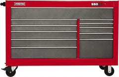 Proto - 35,917 Lb Capacity, 11 Drawer Mobile Workstation - 66" Wide x 27" Deep x 46" High, Steel, Safety Red & Gray - Caliber Tooling