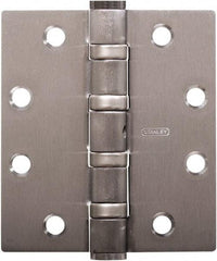 Stanley - 5" Long x 5" Wide Carbon Alloy Steel Full Mortise Hinge - Satin Chrome Plated Finish, 5 Knuckles, 8 Holes - Caliber Tooling