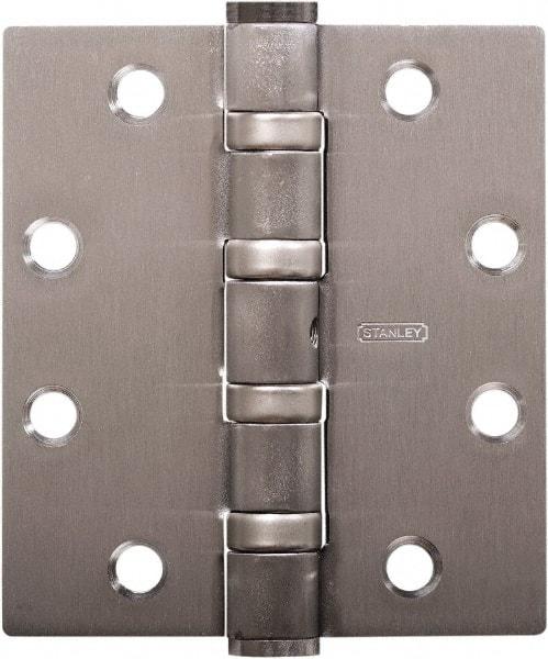 Stanley - 5" Long x 4-1/2" Wide Carbon Alloy Steel Full Mortise Hinge - Satin Chrome Plated Finish, 5 Knuckles, 8 Holes - Caliber Tooling