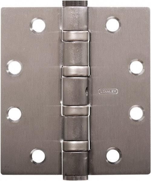 Stanley - 4-1/2" Long x 4" Wide Carbon Alloy Steel Full Mortise Hinge - Satin Chrome Plated Finish, 5 Knuckles, 8 Holes - Caliber Tooling