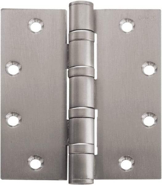 Stanley - 5" Long x 5" Wide Carbon Alloy Steel Full Mortise Hinge - Bright Brass Plated Finish, 5 Knuckles, 8 Holes - Caliber Tooling