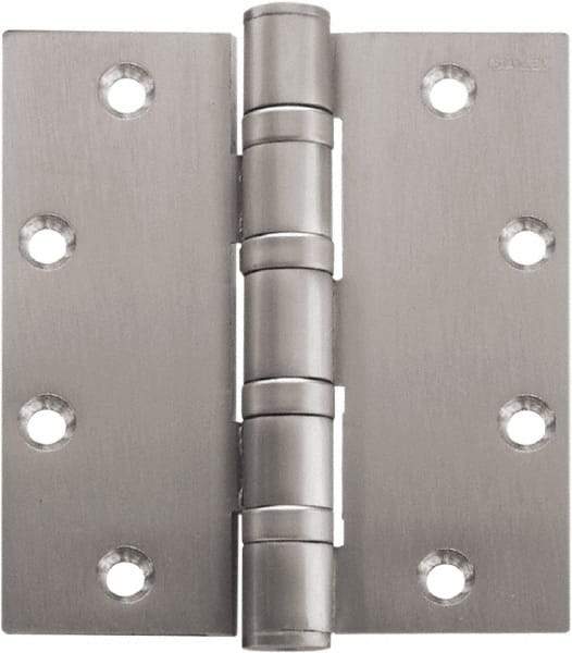 Stanley - 5" Long x 4-1/2" Wide Carbon Alloy Steel Full Mortise Hinge - Satin Chrome Plated Finish, 5 Knuckles, 8 Holes - Caliber Tooling