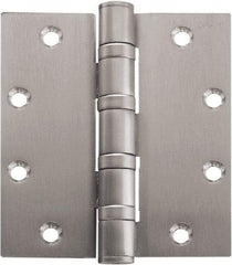 Stanley - 4-1/2" Long x 4-1/2" Wide Carbon Alloy Steel Full Mortise Hinge - Bright Brass Plated Finish, 5 Knuckles, 8 Holes - Caliber Tooling