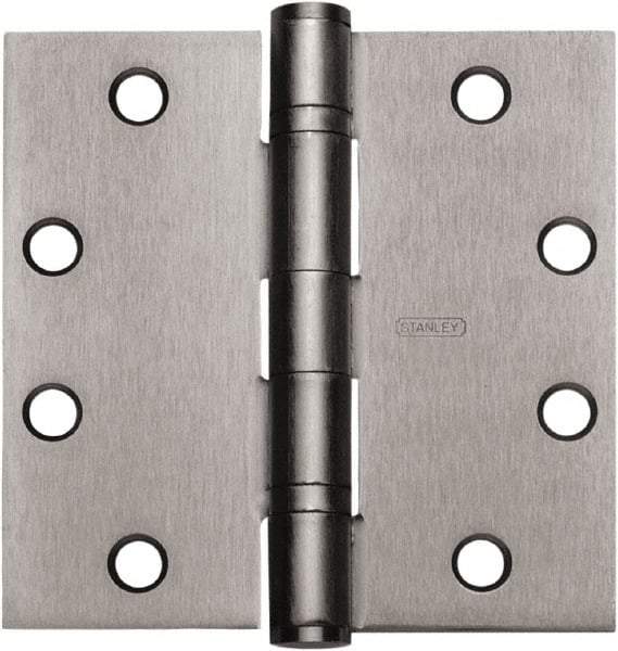 Stanley - 4" Long x 4" Wide Carbon Alloy Steel Full Mortise Hinge - Satin Chrome Plated Finish, 5 Knuckles, 8 Holes - Caliber Tooling