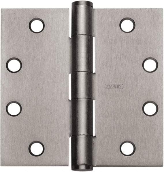 Stanley - 4" Long x 4" Wide 304 Stainless Steel Full Mortise Hinge - Satin Stainless Steel Finish, 5 Knuckles, 8 Holes - Caliber Tooling