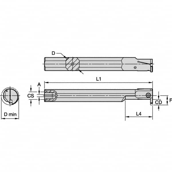 Kennametal - 5/8" Min Bore Diam, 125mm OAL, 1/2" Shank Diam, A-EVE Indexable Boring Bar - 1" Max Bore Depth, EG0200M02P02 Insert - Caliber Tooling