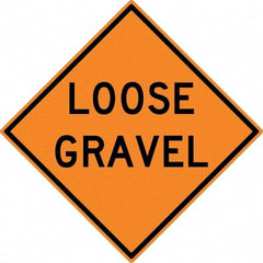 NMC - "Loose Gravel", 30" Wide x 30" High, Aluminum Construction Roadway Signs - 0.08" Thick, Black on Orange, High Intensity Reflectivity, Diamond, Post Mount - Caliber Tooling