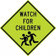 NMC - "Watch For Children", "Children Running", 30" Wide x 30" High, Aluminum Warning & Safety Reminder Signs - 0.08" Thick, Black on Yellow, Diamond Grade Reflectivity, Diamond, Post Mount - Caliber Tooling