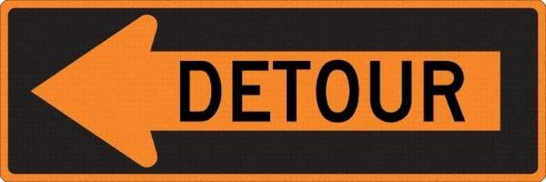 NMC - "Left Detour Inside", 30" Wide x 30" High, Aluminum Traffic Control Signs - 0.08" Thick, Black on Orange, High Intensity Reflectivity, Diamond, Post Mount - Caliber Tooling