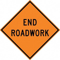 NMC - "End Roadwork", 30" Wide x 30" High, Aluminum Traffic Control Signs - 0.08" Thick, Black on Orange, High Intensity Reflectivity, Diamond, Post Mount - Caliber Tooling