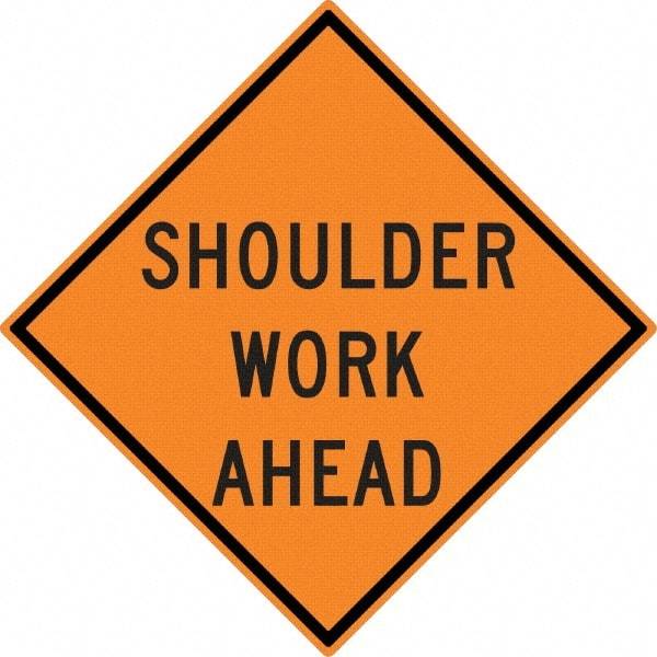 NMC - "Shoulder Work Ahead", 30" Wide x 30" High, Aluminum Construction Roadway Signs - 0.08" Thick, Black on Orange, High Intensity Reflectivity, Diamond, Post Mount - Caliber Tooling