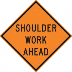 NMC - "Shoulder Work Ahead", 30" Wide x 30" High, Aluminum Construction Roadway Signs - 0.08" Thick, Black on Orange, High Intensity Reflectivity, Diamond, Post Mount - Caliber Tooling