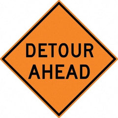 NMC - "Detour Ahead", 30" Wide x 30" High, Aluminum Construction Roadway Signs - 0.08" Thick, Black on Orange, High Intensity Reflectivity, Diamond, Post Mount - Caliber Tooling