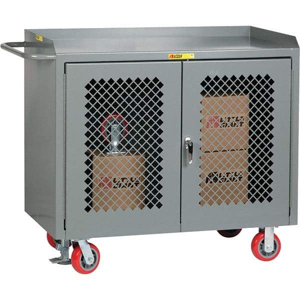 Little Giant - 3,600 Lb Capacity, 2 Shelf, 2 Door Mobile Cabinet Bench - 41" Wide x 24" Deep x 43" High, Steel, Gray - Caliber Tooling