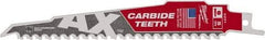 Milwaukee Tool - 6" Long x 1" Thick, Bi-Metal Reciprocating Saw Blade - Tapered Profile, 5 TPI, Toothed Edge, Universal Shank - Caliber Tooling