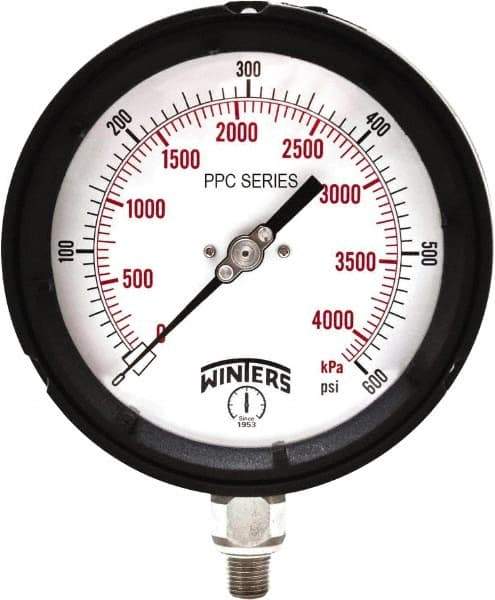 Winters - 4-1/2" Dial, 1/4 Thread, 0-600 Scale Range, Pressure Gauge - Bottom Connection Mount, Accurate to ±0.5% of Scale - Caliber Tooling