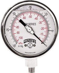 Winters - 4" Dial, 1/4 Thread, 30" HG Vac Scale Range, Pressure Gauge - Bottom Connection Mount, Accurate to 0.01% of Scale - Caliber Tooling