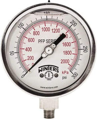 Winters - 4" Dial, 1/4 Thread, 0-300 Scale Range, Pressure Gauge - Bottom Connection Mount, Accurate to 1% Full-Scale of Scale - Caliber Tooling