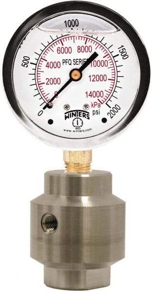 Winters - 4" Dial, 1/4 Thread, 0-2,000 Scale Range, Pressure Gauge - Bottom Connection Mount, Accurate to 1.5% of Scale - Caliber Tooling