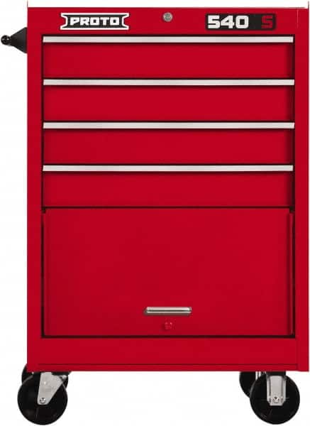 Proto - 4 Drawer Steel Tool Roller Cabinet - 27" Wide x 42" High x 18" Deep, Ball Bearing Drawer Slides, Red - Caliber Tooling