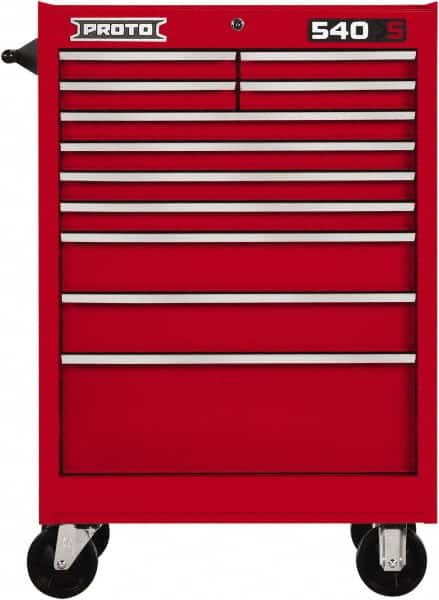 Proto - 11 Drawer Steel Tool Roller Cabinet - 27" Wide x 42" High x 18" Deep, Ball Bearing Drawer Slides, Red - Caliber Tooling