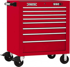 Proto - 8 Drawer Steel Tool Roller Cabinet - 34" Wide x 41" High x 25-1/4" Deep, Ball Bearing Drawer Slides, Red - Caliber Tooling