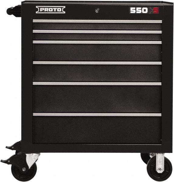 Proto - 6 Drawer Steel Tool Roller Cabinet - 34" Wide x 41" High x 25-1/4" Deep, Ball Bearing Drawer Slides, Black - Caliber Tooling