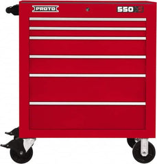 Proto - 6 Drawer Steel Tool Roller Cabinet - 34" Wide x 41" High x 25-1/4" Deep, Ball Bearing Drawer Slides, Red - Caliber Tooling