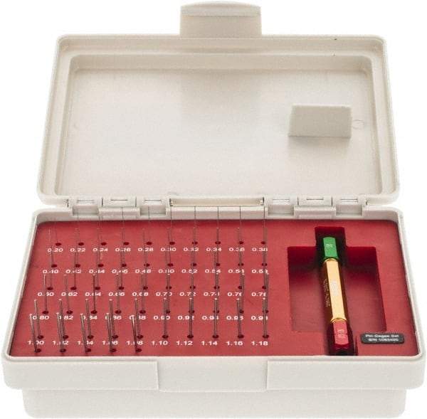 SPI - 55 Piece, 0.2-1.28mm Diameter Plug and Pin Gage Set - Plus 0.005mm Tolerance, Class ZZ - Caliber Tooling