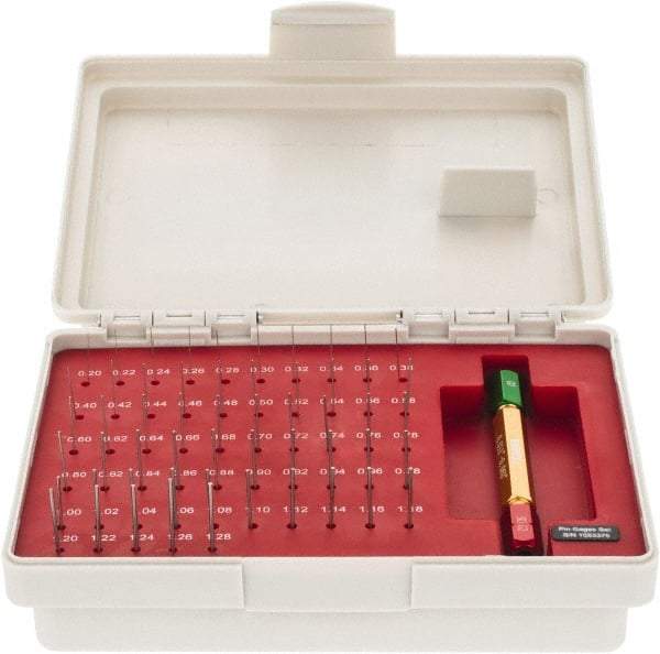 SPI - 55 Piece, 0.2-1.28mm Diameter Plug and Pin Gage Set - Minus 0.005mm Tolerance, Class ZZ - Caliber Tooling