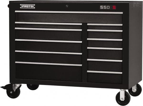 Proto - 23,419 Lb Capacity, 12 Drawer Mobile Workstation - 50" Wide x 25-1/4" Deep x 41" High, Steel, Dual Black - Caliber Tooling