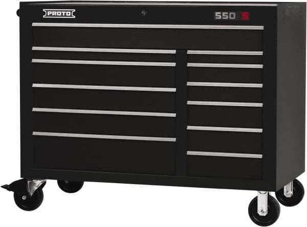 Proto - 23,419 Lb Capacity, 12 Drawer Mobile Workstation - 50" Wide x 25-1/4" Deep x 41" High, Steel, Black - Caliber Tooling