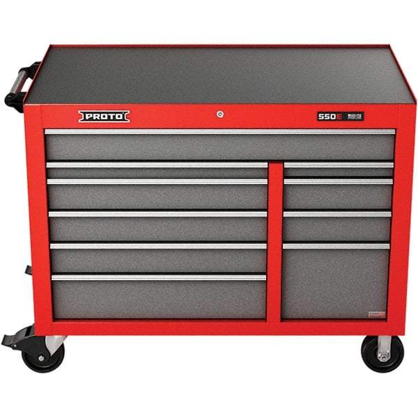 Proto - 23,419 Lb Capacity, 10 Drawer Mobile Power Workstation - 50" Wide x 25-1/4" Deep x 41" High, Steel, Safety Red & Gray - Caliber Tooling