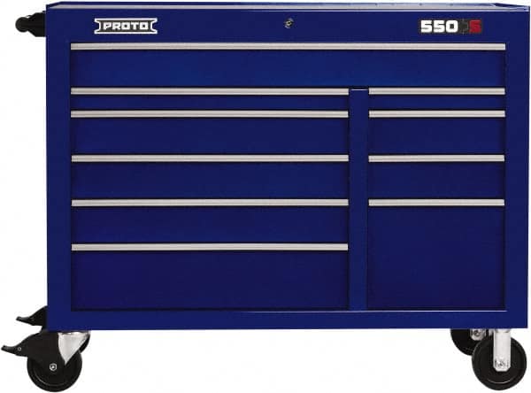 Proto - 23,105 Lb Capacity, 10 Drawer Mobile Power Workstation - 50" Wide x 25-1/4" Deep x 41" High, Steel, Blue - Caliber Tooling