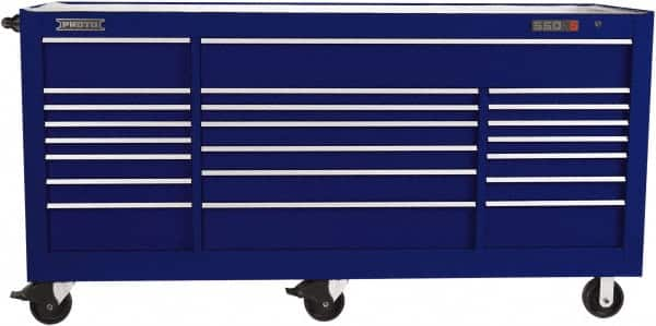 Proto - 48,115 Lb Capacity, 22 Drawer Mobile Workstation - 88-1/4" Wide x 27" Deep x 46-3/8" High, Steel, Blue - Caliber Tooling