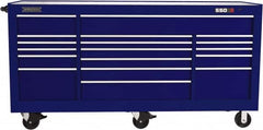 Proto - 48,654 Lb Capacity, 20 Drawer Mobile Workstation - 88-1/4" Wide x 27" Deep x 46-3/8" High, Steel, Blue - Caliber Tooling