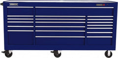 Proto - 48,654 Lb Capacity, 18 Drawer Mobile Workstation - 88-1/4" Wide x 27" Deep x 46-3/8" High, Steel, Blue - Caliber Tooling