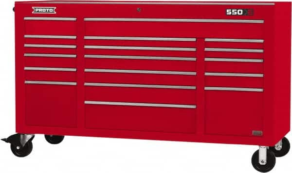 Proto - 30,144 Lb Capacity, 18 Drawer Mobile Power Workstation - 67" Wide x 25-1/4" Deep x 41" High, Steel, Red - Caliber Tooling