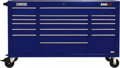 Proto - 30,144 Lb Capacity, 18 Drawer Mobile Power Workstation - 67" Wide x 25-1/4" Deep x 41" High, Steel, Blue - Caliber Tooling