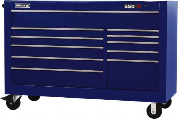 Proto - 35,917 Lb Capacity, 11 Drawer Mobile Workstation - 66" Wide x 27" Deep x 46" High, Steel, Blue - Caliber Tooling