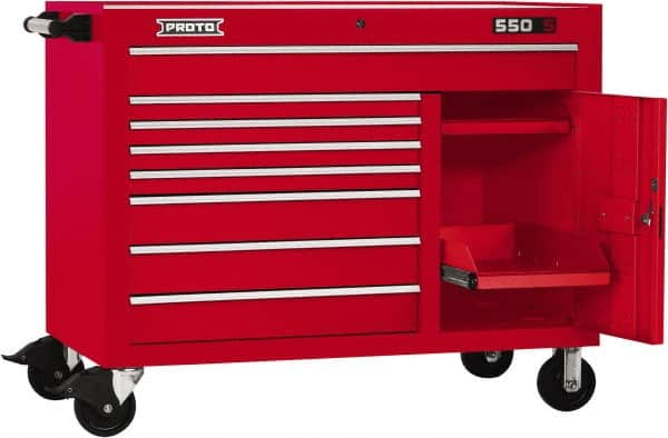 Proto - 18,920 Lb Capacity, 8 Drawer Mobile Workstation - 50" Wide x 25-1/4" Deep x 41" High, Steel, Red - Caliber Tooling