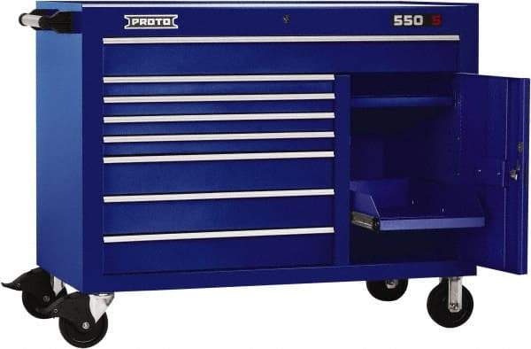 Proto - 18,920 Lb Capacity, 8 Drawer Mobile Workstation - 50" Wide x 25-1/4" Deep x 41" High, Steel, Black - Caliber Tooling