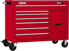 Proto - 18,109 Lb Capacity, 7 Drawer Mobile Workstation - 50" Wide x 25-1/4" Deep x 41" High, Steel, Red - Caliber Tooling